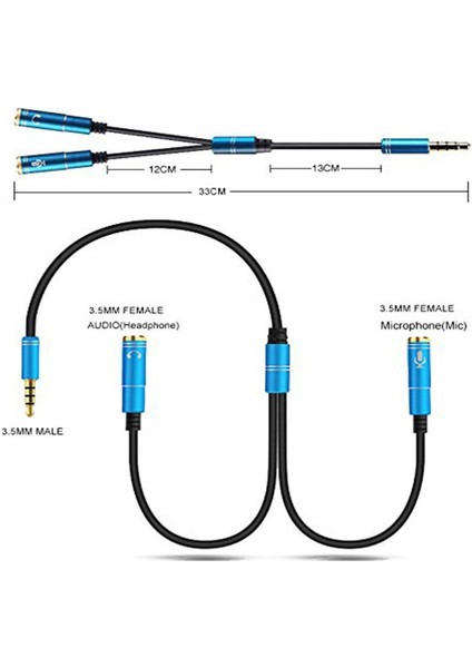 Ayrı Mikrofon ve Ses Kulaklık Konnektörlü Taşınabilir Kulaklık Adaptörü Ayırıcı 3,5 mm Jak Kablosu (Yurt Dışından)