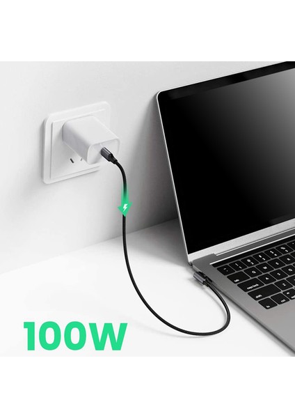 2x USB C'den USB C'ye Kablo Sağ Açılı 100W Pd Hızlı Şarj Cihazı Tip C iPad Için MacBook Için 90 Derece Veri (2m) (Yurt Dışından)