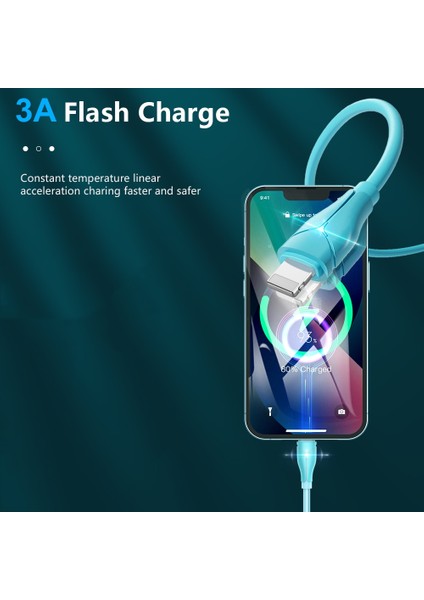 3A Hızlı Şarj USB Kablosu iPhone 14 8-Pin Sıvı Yumuşak Tutkal Aydınlatma Şarj Kablosu Veri Kablosu iPhone 13 12 11 Pro Max 1/2 M (Yurt Dışından) modelleri