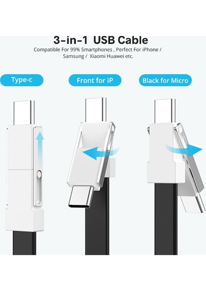 Gu 3-In-1 Mikro USB Tip-C Veri Kablosu Taşınabilir Anahtarlık Şarj Cihazı Şarj Kablosu Iphone Android Için Uyumlu (Yurt Dışından)