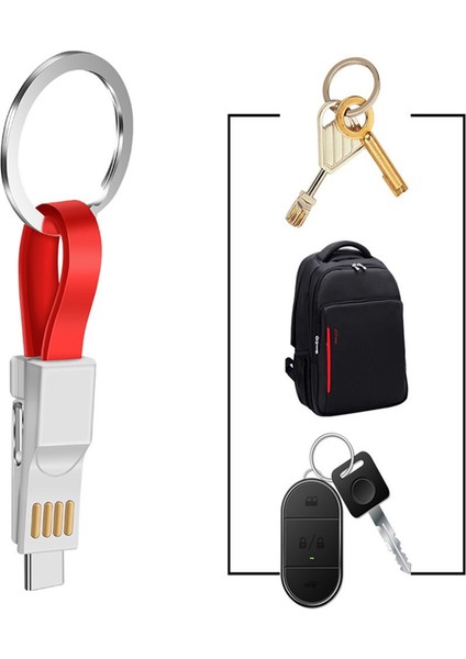 Gu 3-In-1 Mikro USB Tip-C Veri Kablosu Taşınabilir Anahtarlık Şarj Cihazı Şarj Kablosu Iphone Android Için Uyumlu (Yurt Dışından)