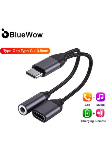 [mobil Için]bluewow 2 In 1 USB C Splitter Kulaklık Aux Tip C ZJX-009 Tip C - 3,5 mm Şarj Ses Jak Adaptörü Akıllı Telefon Android Için Ses Kablosu Dönüştürücü (Yurt Dışından)