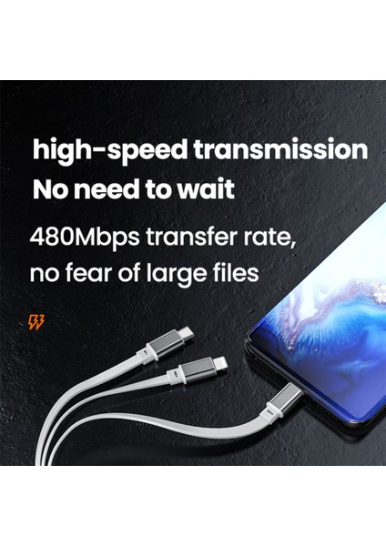 Gu 5A 3 In 1 USB C Şarj Kablosu USB A 8-Pin Mikro Tip C Kablo Iphone Huawei Samsung Xiaomi Için Uyumlu (Yurt Dışından)