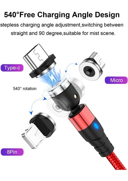 Gtwın LED Manyetik Kablo 540 Derece Dönen USB C Tipi Kablo iPhone 12 Xiaomi Mi 11 Samsung Hızlı Şarj Mikro USB Tel Kablosu (Yurt Dışından) modelleri