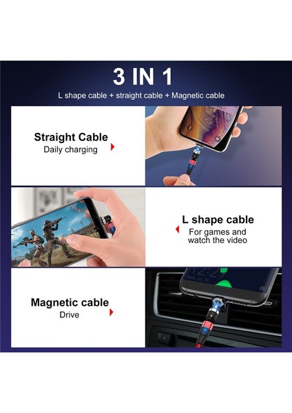 Gtwın LED Manyetik Kablo 540 Derece Dönen USB C Tipi Kablo iPhone 12 Xiaomi Mi 11 Samsung Hızlı Şarj Mikro USB Tel Kablosu (Yurt Dışından) indirimleri