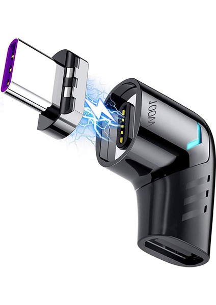 Manyetik USB C Adaptörü C Tipi Konnektör Sağ Açı Desteği USB Pd 100W Hızlı Şarj ve 480MB/S Veri Aktarımı (Yurt Dışından)