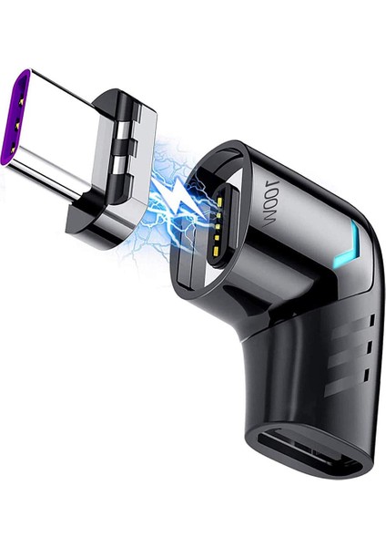 Manyetik USB C Adaptörü C Tipi Konnektör Sağ Açı Desteği USB Pd 100W Hızlı Şarj ve 480MB/S Veri Aktarımı (Yurt Dışından)