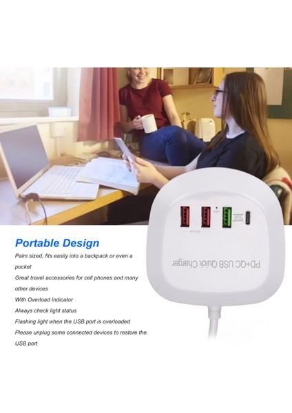 USB Hızlı Şarj Istasyonu, Us Plug 100-240V Güvenli Koruma Otomatik Algılama Taşınabilir 4 Port USB Şarj Cihazı Pd Qc 20W Ev Için Telefon Için Seyahat Için (Yurt Dışından)