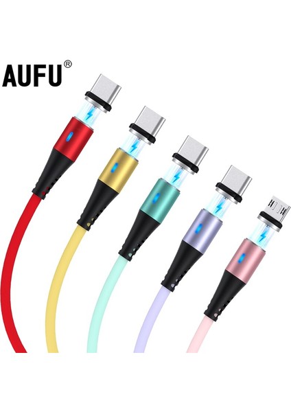 Aufu Sıvı Silikon Manyetik Şarj Kablosu Mikro USB C Tipi Samsung Xiaomi Huawei Manyetik Kablo iPhone 11 12 (Yurt Dışından)