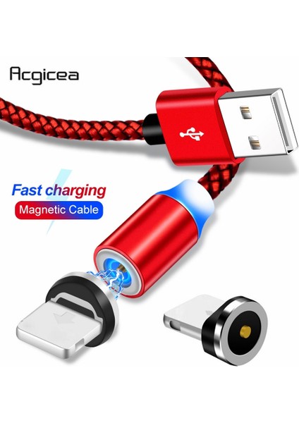 Acgicea Manyetik USB Kablosu iPhone Xr Xs Max x 8 7 6 6s Artı 5s Se Hızlı Şarj Cep Telefonu Kablosu Mıknatıslı Şarj Cihazı Tel Kablosu (Yurt Dışından)