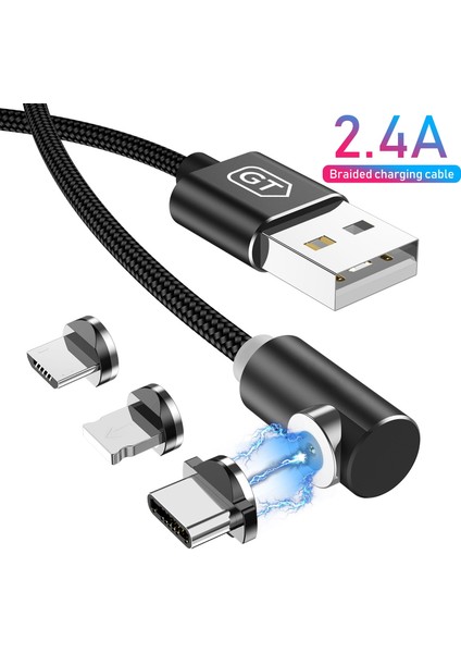 Gtwın 90 Derece Manyetik USB Kablosu iPhone 13 12 Xiaomi Samsung Manyetik Şarj Mikro USB Tip C Kablolu Telefon Dirsek Şarj Cihazı (Yurt Dışından)