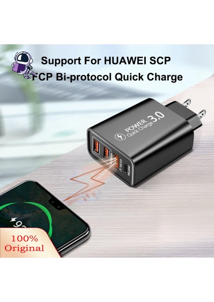 Grebest Cep Telefonu Adaptörü Geniş Uyumlu Seyahat 3 USB ve Tip-C Bağlantı Noktalı Duvar Şarj Cihazı (Yurt Dışından)