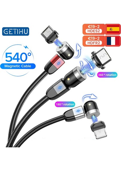 Getıhu Manyetik Tip C Mikro USB Kablosu Hızlı Şarj Telefon Mıknatıs Şarj Cihazı iPhone 12 11 7 Huawei Xiaomi Mi Samsung Lg One Plus (Yurt Dışından)