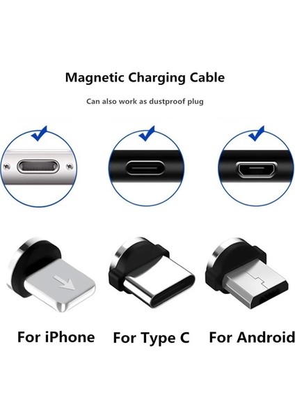 Adet Yuvarlak Manyetik Kablo Fişi Tip C Mikro USB C Fişler Hızlı Şarj Kablosu Adaptörü Telefon Mikro USB Tip-C Mıknatıs Şarj Cihazı Fişi (Yurt Dışından)