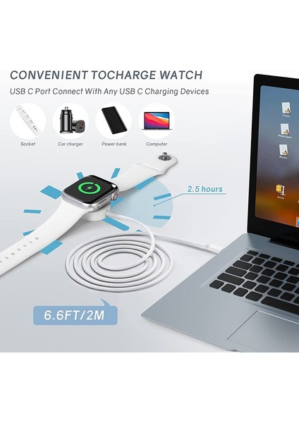 Apple Watch Şarj Aleti Için Usb-C Kablosu, Iwatch Şarj Aleti Için Manyetik Hızlı Şarj Kablosu Kablosu, Seri 7/6 /5/4 /3/2 /1/se Için (Yurt Dışından)