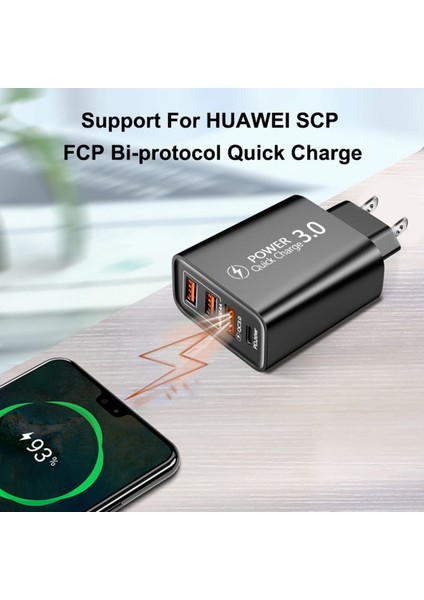 Duvar Şarj Cihazı Yüksek Verimli 3usb ve Type-C Şarj Başlığı (Yurt Dışından)