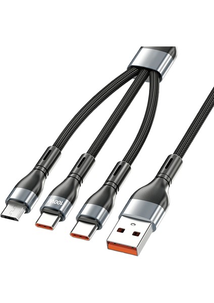 iPhone Android Tip C Için 3'ü 1 Arada USB Kablosu 100W Hızlı Şarj Tip C (Yurt Dışından)