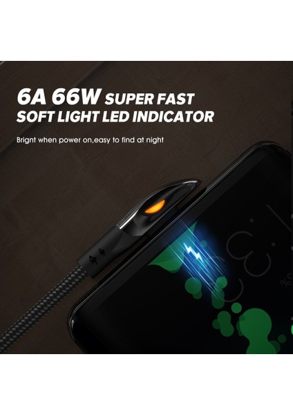 Elough 6A USB C Kablosu Qc3.0 Telefon Şarj Cihazı Dirsek Tipi C Kablo Hızlı Şarj Xiaomi Samsung Huawei Için Hızlı Şarj Şarj Kablosu (Yurt Dışından)