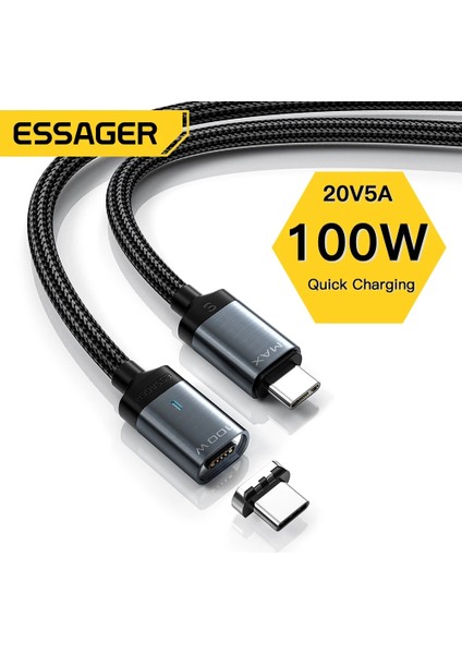 Essager 100W Manyetik Kablo Tip C USB C Kablosu Pd 5A Hızlı Şarj Veri Kablosu Macbook Pro Xiaomi Huawei P30 Pro Samsung (Yurt Dışından)