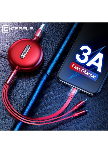 3'ü 1 Arada Geri Çekilebilir USB Kablosu Hızlı Şarj Cihazı 3A Veri Kablosu Kablosu Tel C Tipi Mikro Ios, Samsung iPhone Huawei Xiaomi Için (Yurt Dışından)