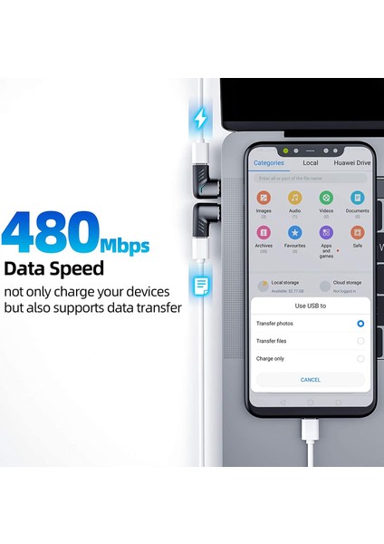 Manyetik USB C Adaptörü C Tipi Konnektör Sağ Açı Desteği USB Pd 100W Hızlı Şarj ve 480MB/S Veri Aktarımı (Yurt Dışından)