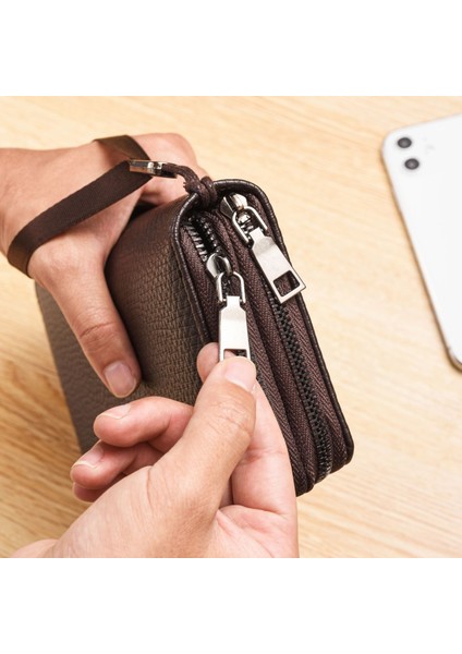 Uzun Cüzdan Erkek Çift Fermuarlı Çoklu Kart Alanı Büyük Kapasiteli Erkek El Çantası Moda Rahat Iş Erkek Cüzdan (Yurt Dışından) fiyatları