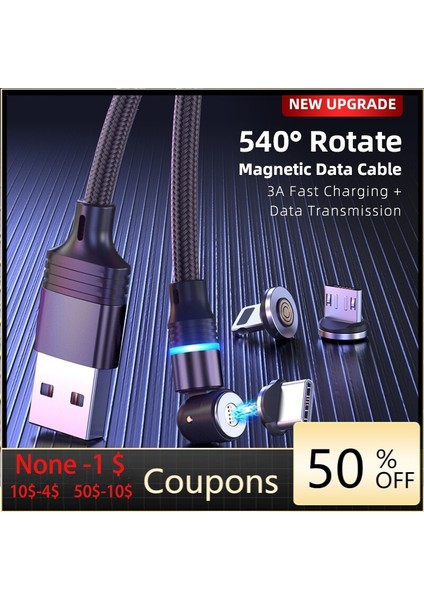 3A Hızlı Şarj 540 Derece Döndür Manyetik Kablo Veri Iletim Kablosu 5pin Mıknatıslı Fiş Şarj Cihazı Cep Telefonu Aksesuarları (Yurt Dışından)