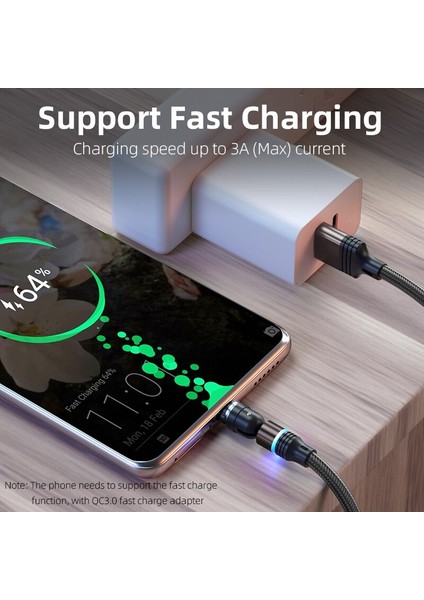 3A Hızlı Şarj 540 Derece Döndür Manyetik Kablo Veri Iletim Kablosu 5pin Mıknatıslı Fiş Şarj Cihazı Cep Telefonu Aksesuarları (Yurt Dışından) modelleri