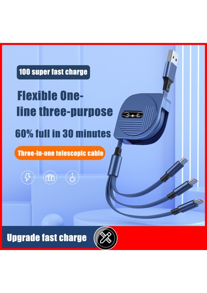In 1 USB Şarj Kablosu 6A 100W Huawei/onur Geri Çekilebilir Taşınabilir Mikro USB Tip C Kablo Şarj Kablosu iPhone Samsung Için (Yurt Dışından)