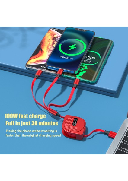 In 1 USB Şarj Kablosu 6A 100W Huawei/onur Geri Çekilebilir Taşınabilir Mikro USB Tip C Kablo Şarj Kablosu iPhone Samsung Için (Yurt Dışından)