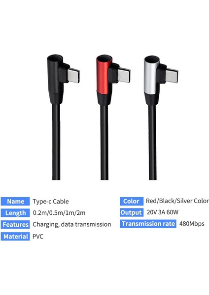 90 Derece Sağ Açı Tip-C Tel Tip C - Tip C Erkek - Erkek Arayüz Çift Tip-C Kablolar Cep Tablet Telefon Dizüstü Bilgisayar (Yurt Dışından) fiyatları