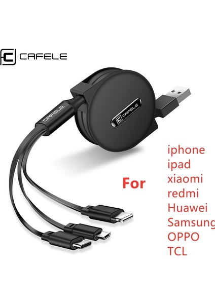 Cafele 3 In 1 Mikro USB Kablosu iPhone ipad Tipi C Şarj Aleti Kablosu Taşınabilir Geri Çekilebilir Şarj Telefon Kablosu Xiaomi Huawei Için (Yurt Dışından)