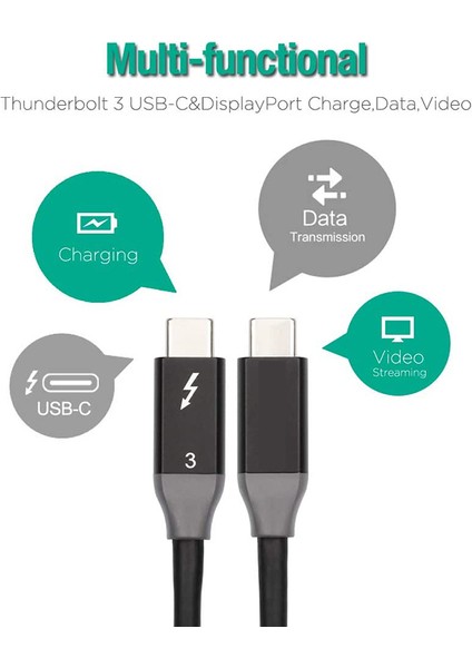 Kablo 40GBPS Pd 5A 100W Hızlı Şarj USB C'den C'ye Displayport 4K 5k Hd Macbook Pro Imac Thunderbolt 3 Için (Siyah 3ft) (Yurt Dışından)