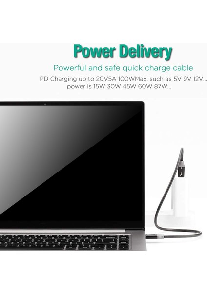 Kablo 40GBPS Pd 5A 100W Hızlı Şarj USB C'den C'ye Displayport 4K 5k Hd Macbook Pro Imac Thunderbolt 3 Için (Siyah 3ft) (Yurt Dışından)