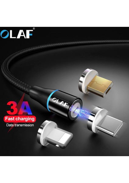 Olaf 3A Hızlı Şarj Manyetik Mikro USB C Tipi Kablo Şarj Cihazı iPhone 6 7 8 Artı x Xr Xs Max Cep Telefonu Şarj Usbc Kablosu (Yurt Dışından)