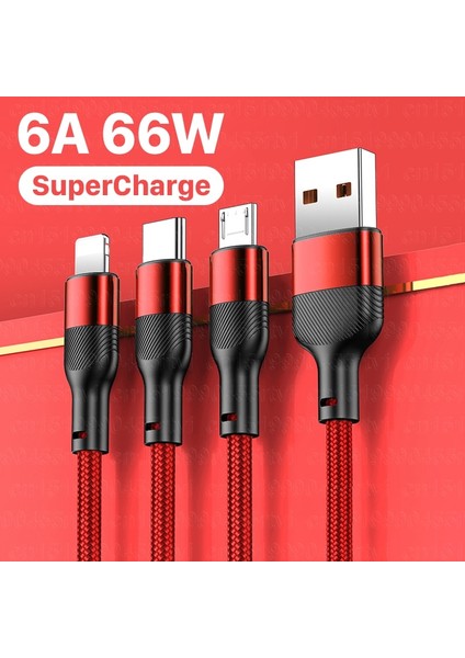 In 1 USB C Kablosu 6A 66 W Huawei P40 Cep Telefonları Hızlı Şarj Kablosu Mikro USB C Tipi Kablo iPhone Samsung Poco F3 F4 (Yurt Dışından)