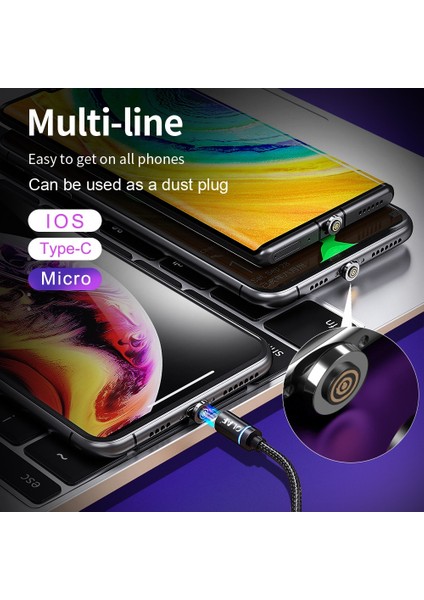Olaf 3A Manyetik Mikro USB Kablosu iPhone Samsung S9 Hızlı Şarj Veri Kablosu Kablosu USB Tip C Mıknatıs Şarj Cihazı Cep Telefonu Kablosu (Yurt Dışından)