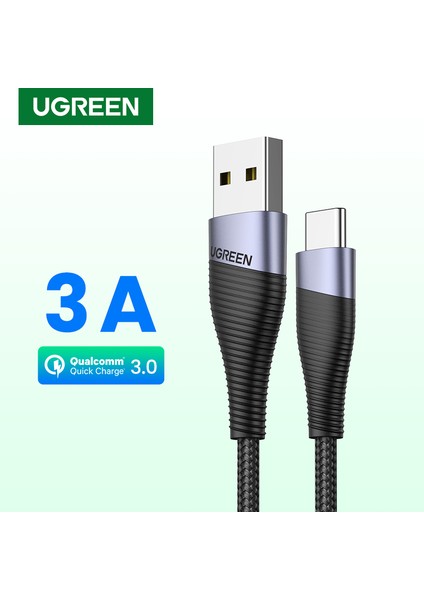 Ugreen USB Tip C 3A Hızlı Şarj Tarihi Kablosu Redmi Not 7/not 8 Samsung S8 S9 Artı Not 9 S10 Xiaomi Mi 6 Mi8 Mi 9t Pocophone F1 Huawei P9 Nova 3/4/5t Honore Play ve Diğer USB C Cihazı (Yurt Dışından)