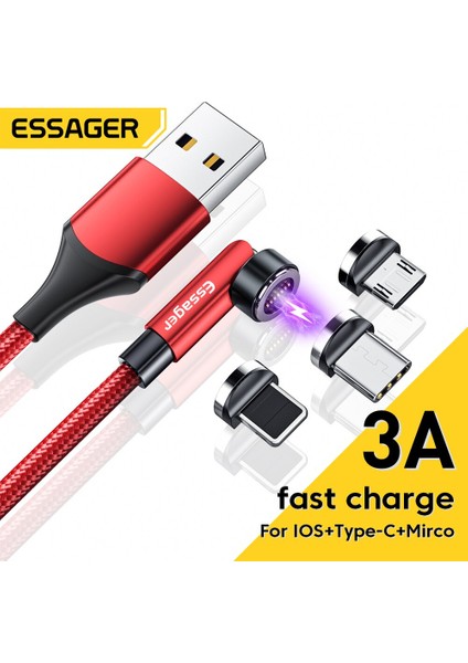 Essager 540 Döndür Manyetik Kablo 3A Hızlı Şarj Mikro USB C Tipi Veri Kablosu Kablosu iphone Xiaomi Samsun Mıknatıs Telefon Şarj Cihazı (Yurt Dışından)