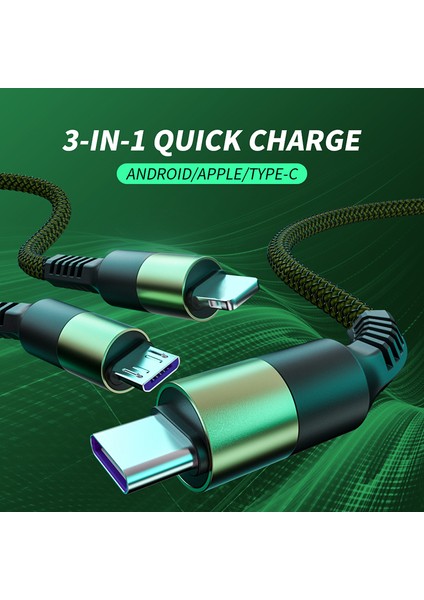 Lenuo 3in1 Veri USB Kablosu iPhone Hızlı Şarj Cihazı 3A Şarj Kablosu Android Telefon Için Tip C Xiaomi Huawei Samsung Şarj Kablosu Ipad Için (Yurt Dışından) fırsatları