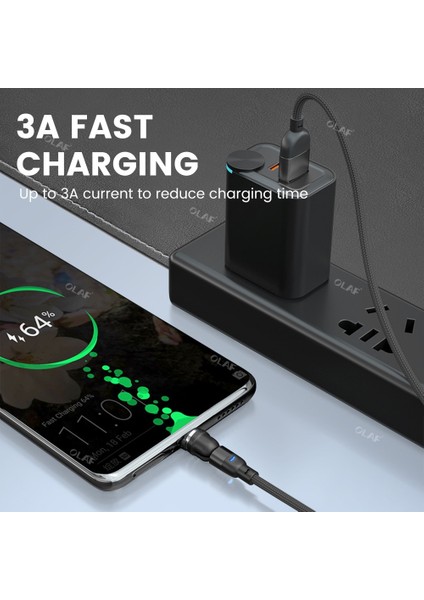 Olaf 540 Döndür Manyetik Şarj Kablosu USB Tip C 3A Hızlı Veri Mikro USB Mıknatıs Şarj Cihazı Samsung Xiaomi iphone Kablosu USB C (Yurt Dışından) fiyatları