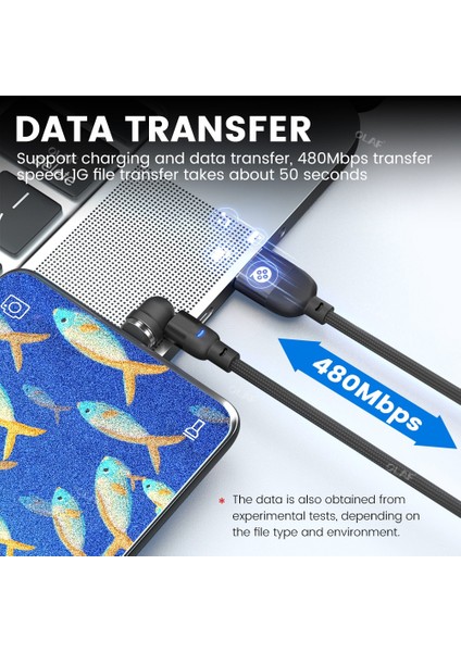Olaf 540 Döndür Manyetik Şarj Kablosu USB Tip C 3A Hızlı Veri Mikro USB Mıknatıs Şarj Cihazı Samsung Xiaomi iphone Kablosu USB C (Yurt Dışından) modelleri