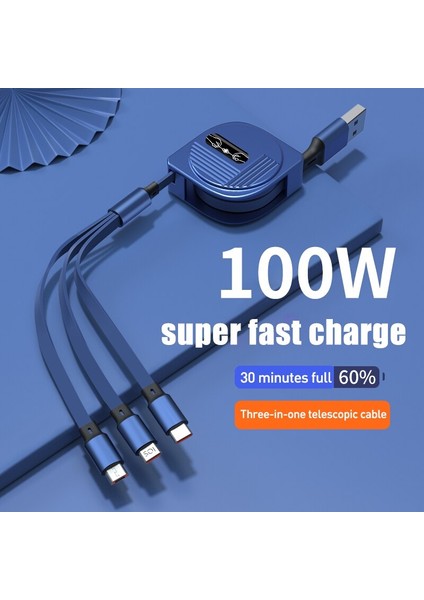 In1 USB Şarj Kablosu Samsung Xiaomi Mikro USB 100 W Tip C Kablo Geri Çekilebilir Hızlı Şarj Kablosu iPhone 13 Pro Max 1.2 M (Yurt Dışından)