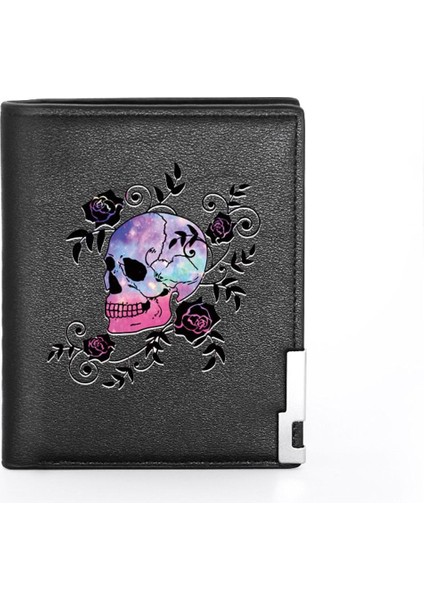 Yeni Gelenler Erkek Kadın Deri Cüzdan Rose Vine Kafatası Kapak Billfold Ince Kredi Kartı/kimlik Sahipleri Ekler Para Çantası Kısa Çantalar (Yurt Dışından)