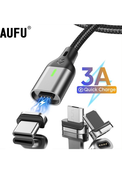 Aufu Manyetik Şarj Kablosu Hızlı Şarj USB C Tipi Kablo Samsung Xiaomi iPhone Için Mıknatıs Mikro USB Veri Hızlı Şarj Kablosu (Yurt Dışından)