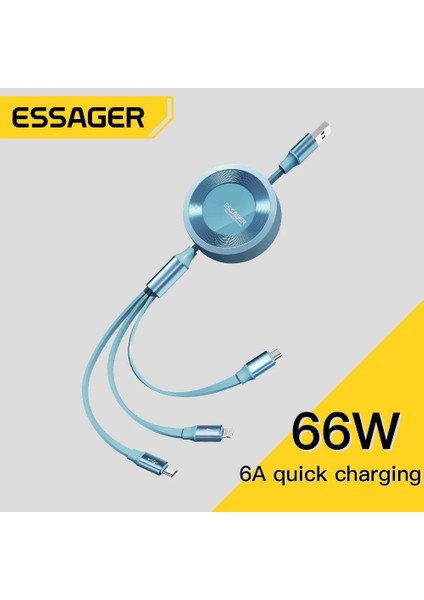 Essager 6A 66W 3 In 1 USB Kablosu iPhone Için Hızlı Şarj Mikro USB Tip C Xiaomi Samsung Poco Için Hızlı Şarj Geri Çekilebilir Kablo (Yurt Dışından)