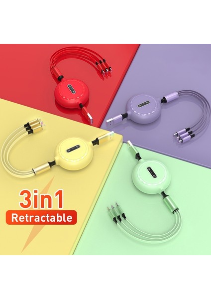 In 1 Hızlı Şarj Cihazı USB C Tipi Kablo Samsung iPhone 11 12 13 14 Pro Max Android Telefon Şarj Mikro USB C Kablosu Geri Çekilebilir (Yurt Dışından)
