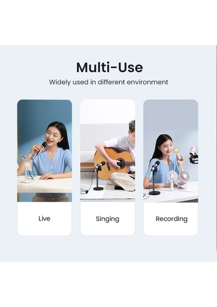Ugreen Kablolu Mikrofon Şarkı Canlı Kayıt 3.5mm Ses Kablosu ile El Mikrofonu Pc Telefon Kılıfı Oyun Karaoke Ev Sistemi (Yurt Dışından)