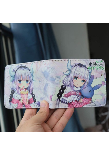 Anime Özledim Kobayashi'nin Ejderha Hizmetçi Pu Cüzdan Kımlık Kartı Tutucu Erkek Kadın Kısa Iki Katlı Kımlık Bozuk Para Cüzdanı Kese Para Klip Hediye (Yurt Dışından)