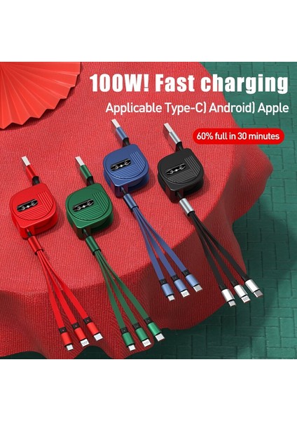 In1 USB Şarj Kablosu Samsung Xiaomi Mikro USB 100 W Tip C Kablo Geri Çekilebilir Hızlı Şarj Kablosu iPhone 13 Pro Max 1.2 M (Yurt Dışından)